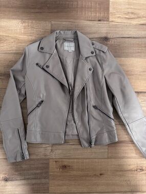 Taupe Gray Faux Leather Moto Jacket